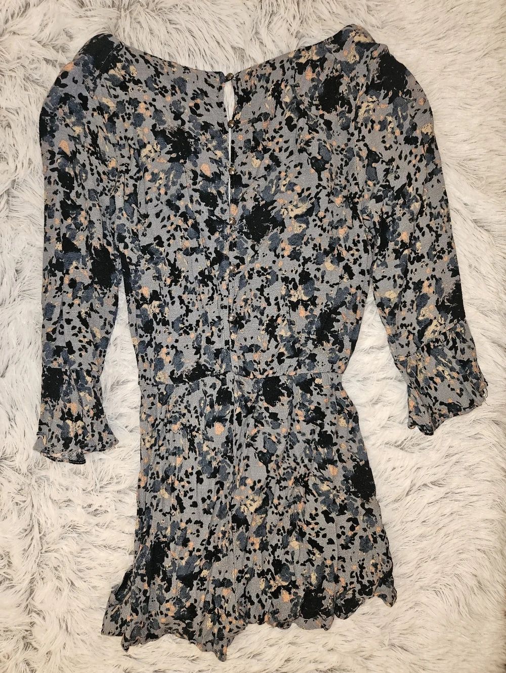 Free People All The Right Ruffles Romper Size M Blue Floral Boho